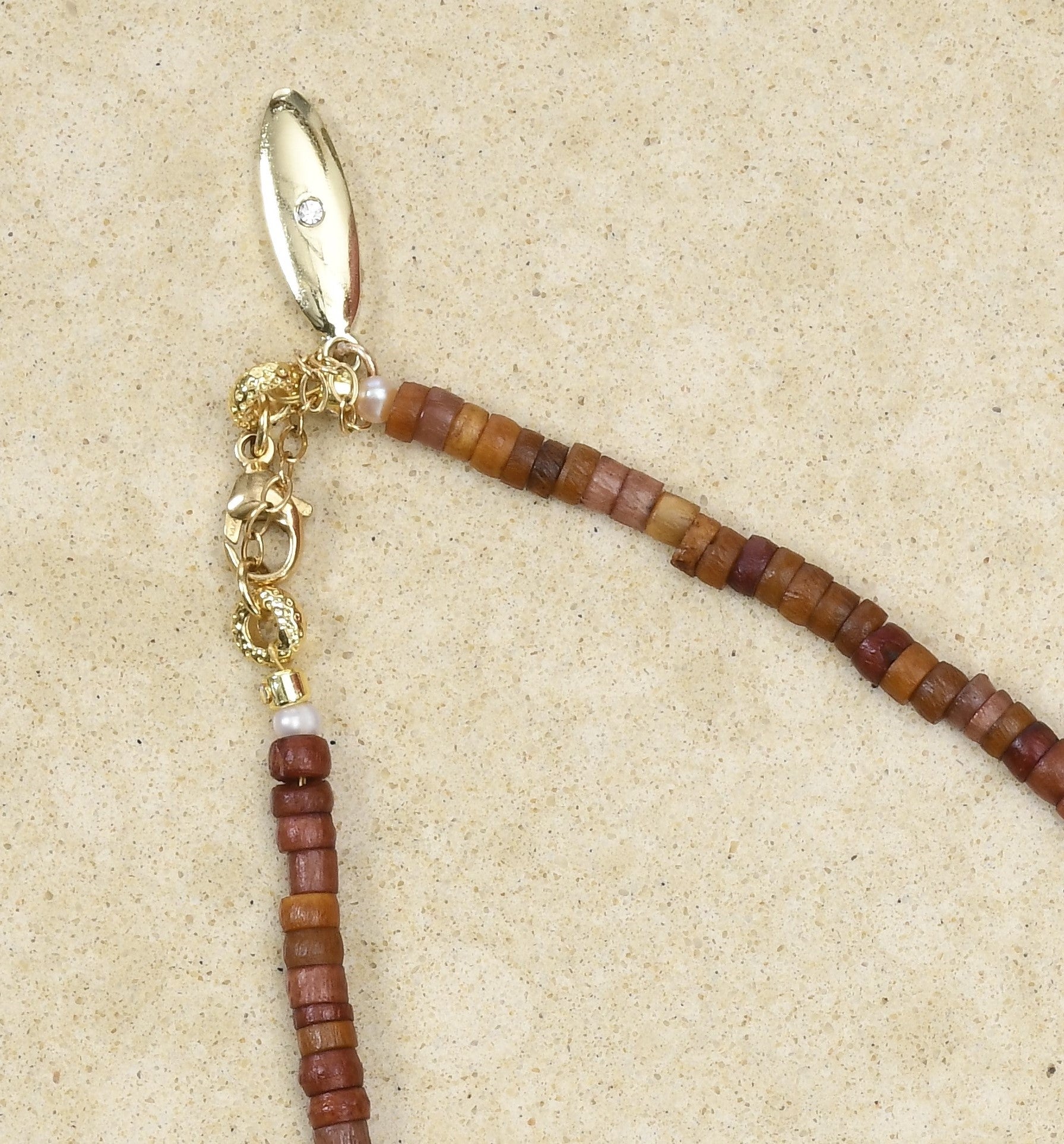 Brown Bone Beads with Keshi Pearls and Pu·ka /ˈpo͞okə