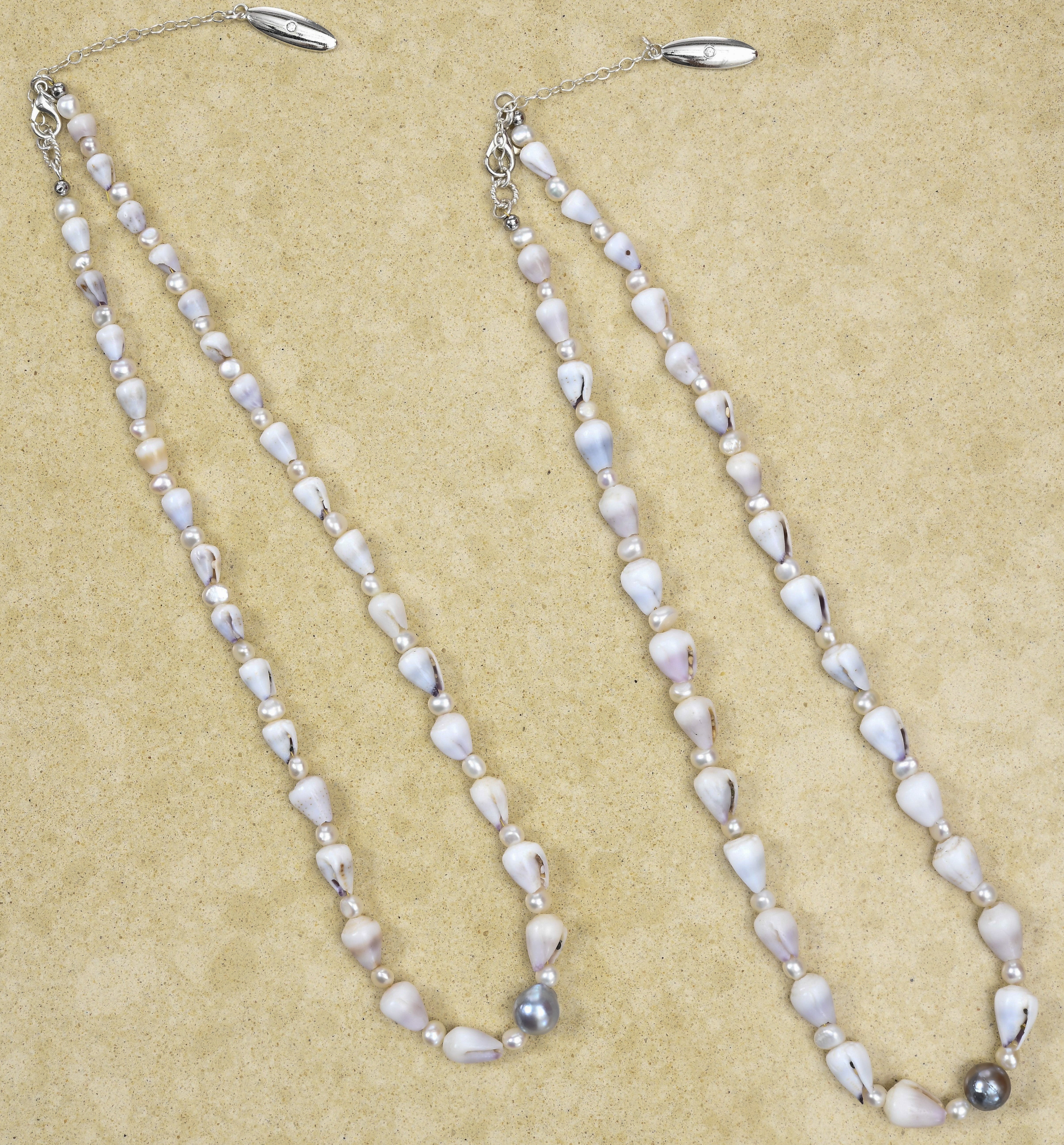 Full Lavendar Cone shell lei with Pearls