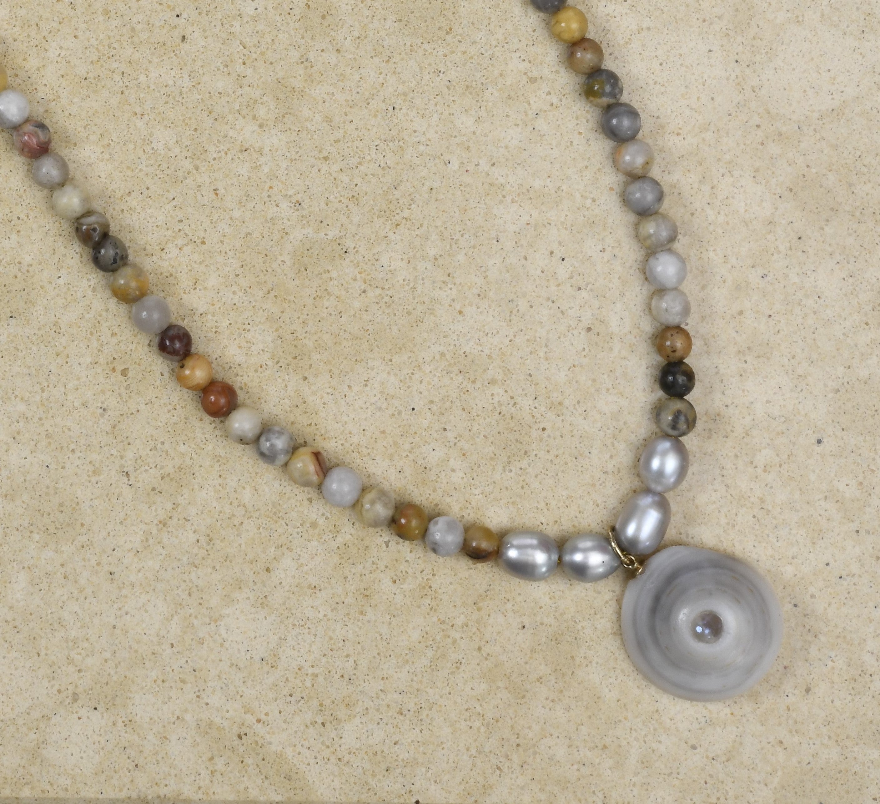 💙Original design Moonstone Pu·ka /ˈpo͞okə with Jasper stone beads and pearls
