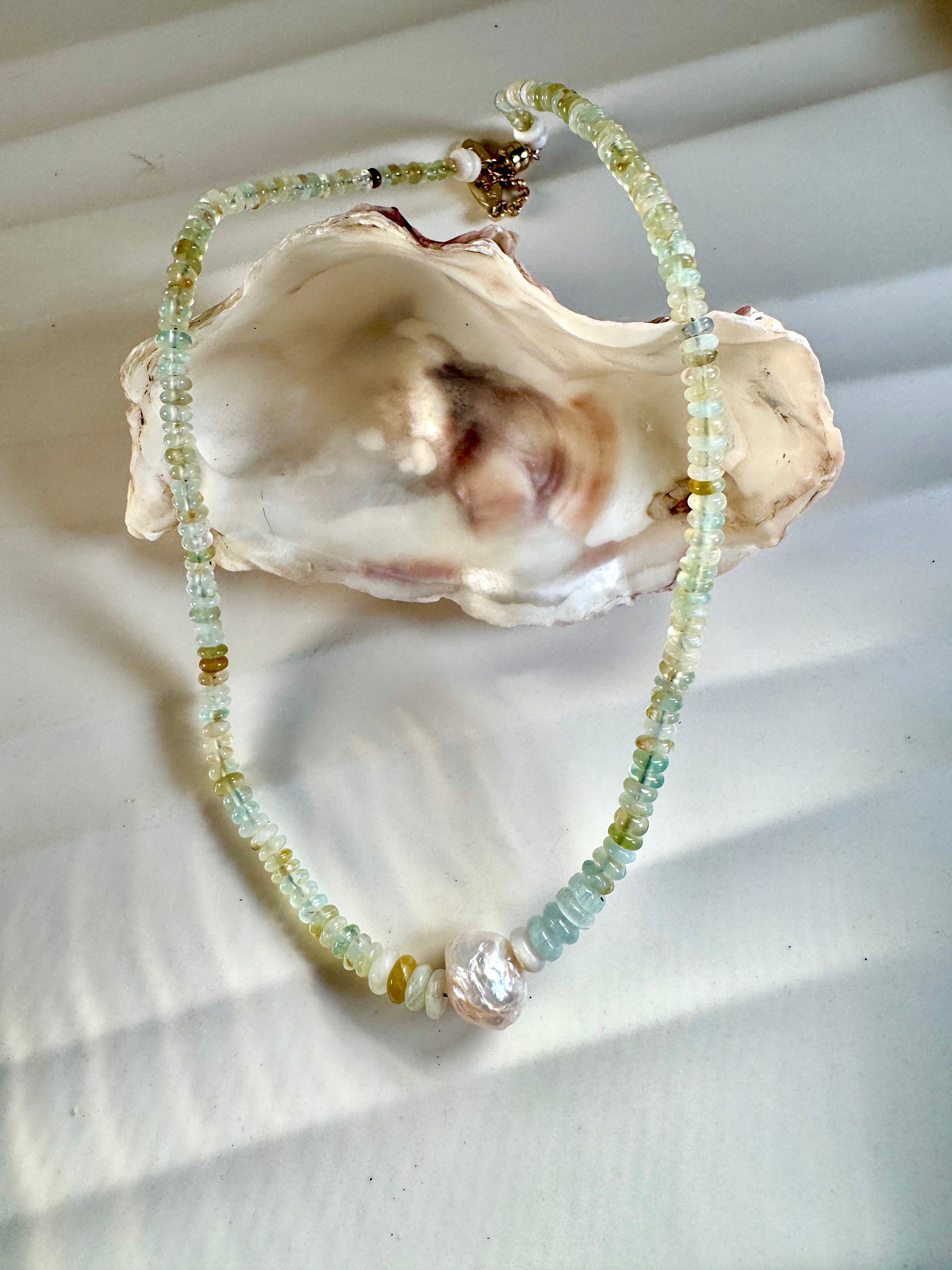Blue Afghanistan Roman Glass and Baroque Pearl