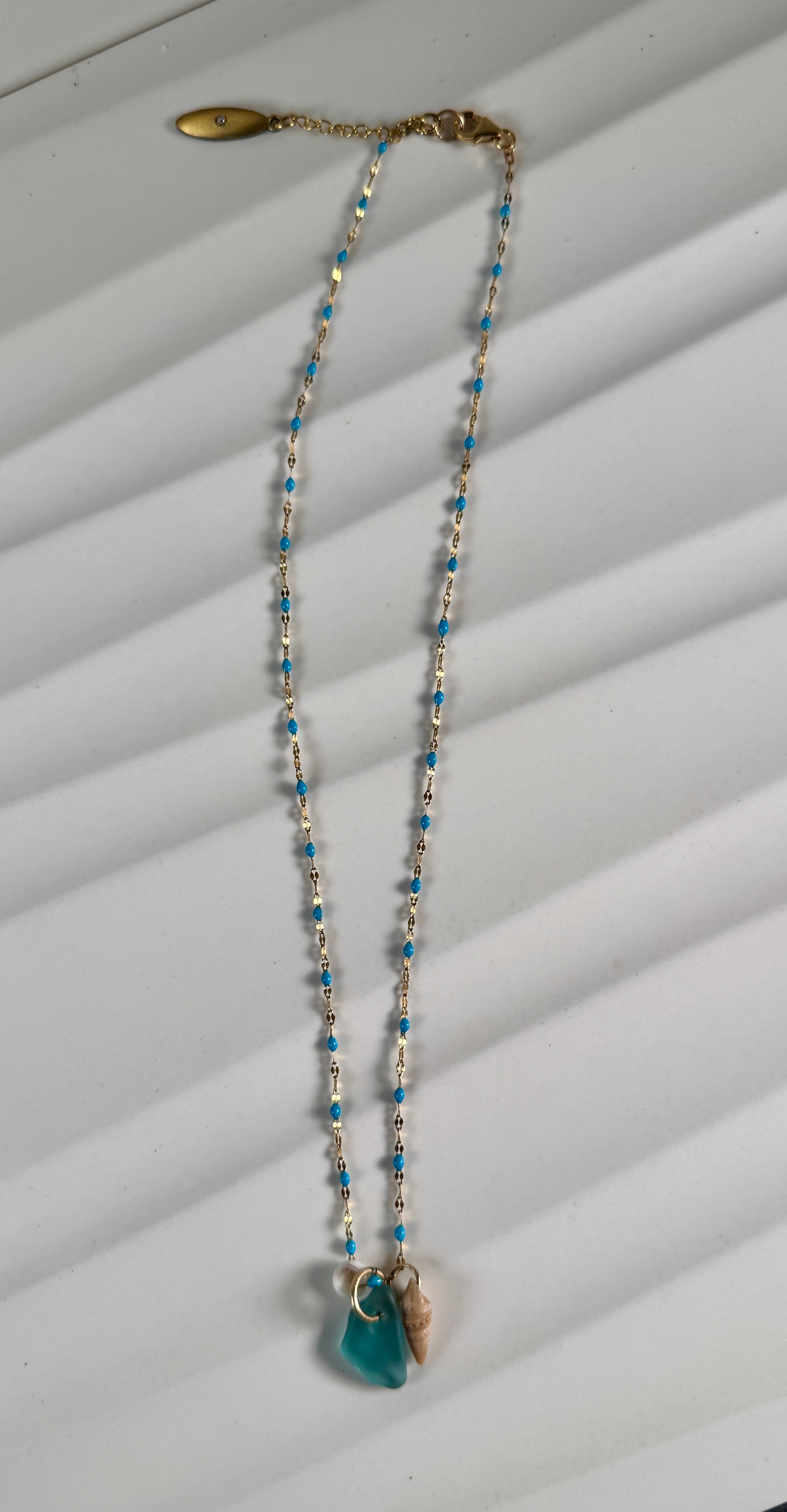 Ocean Trio: Blue Sea Glass & Shells Necklace