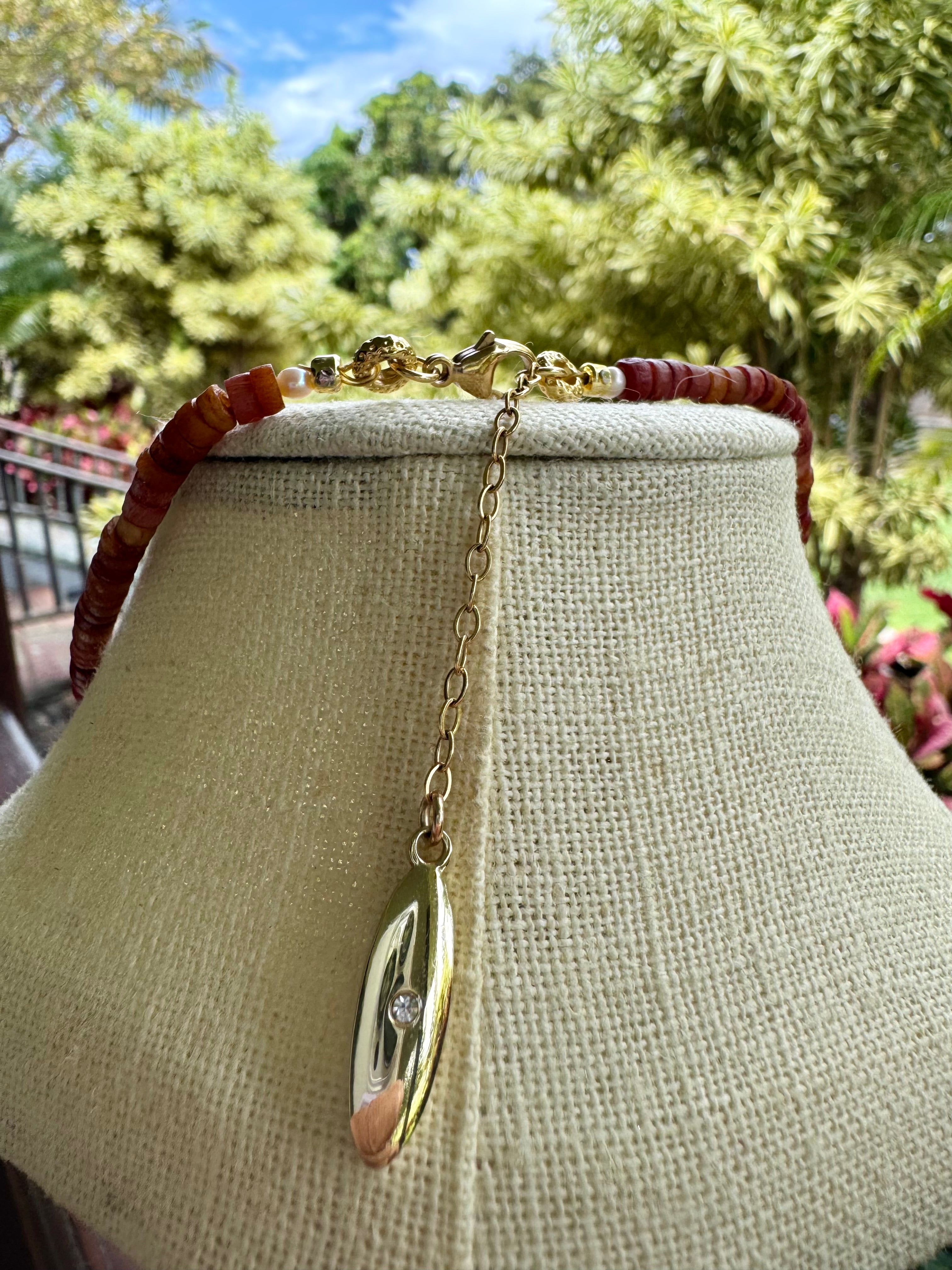 Brown Bone Beads with Keshi Pearls and Pu·ka /ˈpo͞okə