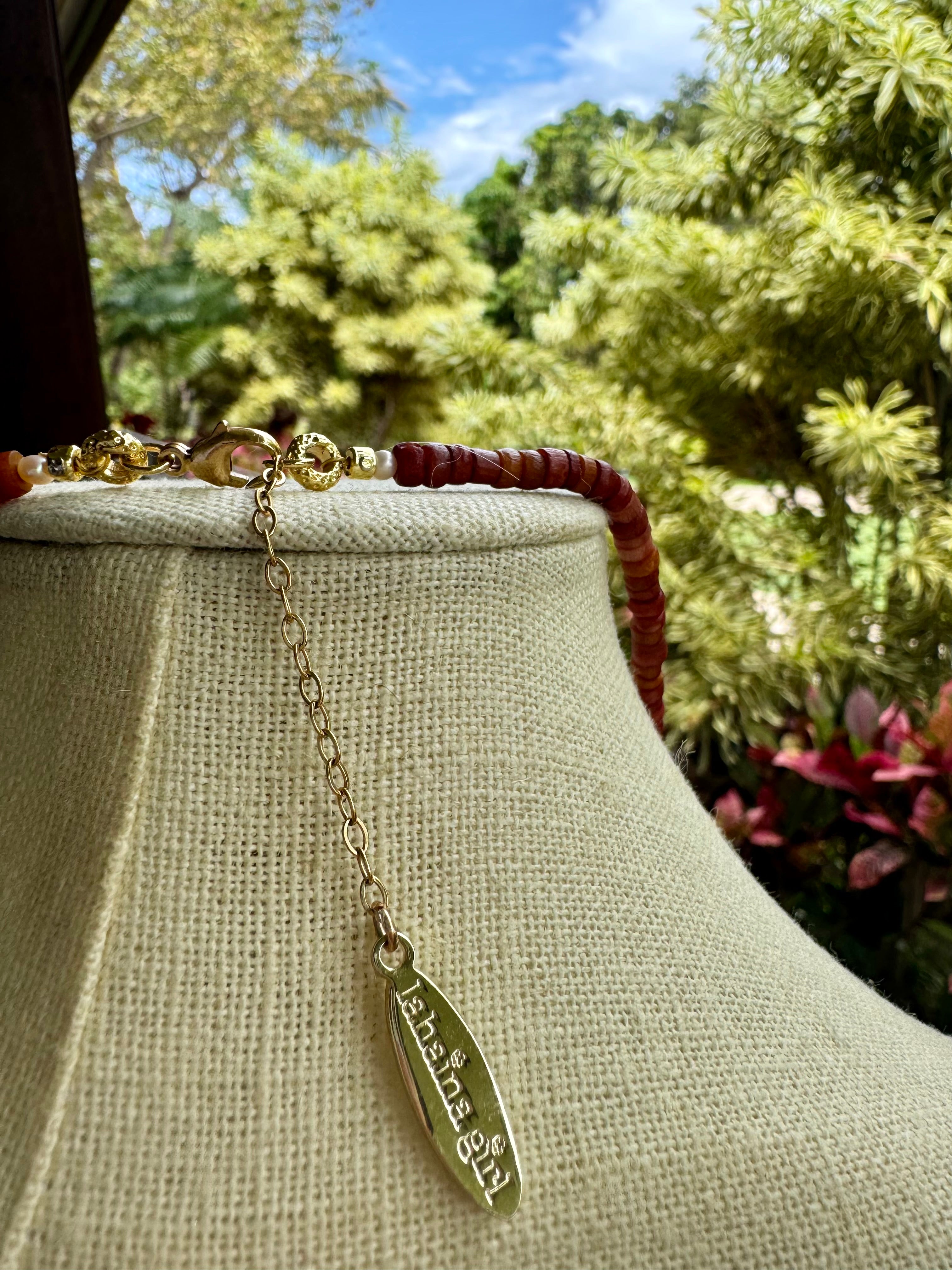 Brown Bone Beads with Keshi Pearls and Pu·ka /ˈpo͞okə