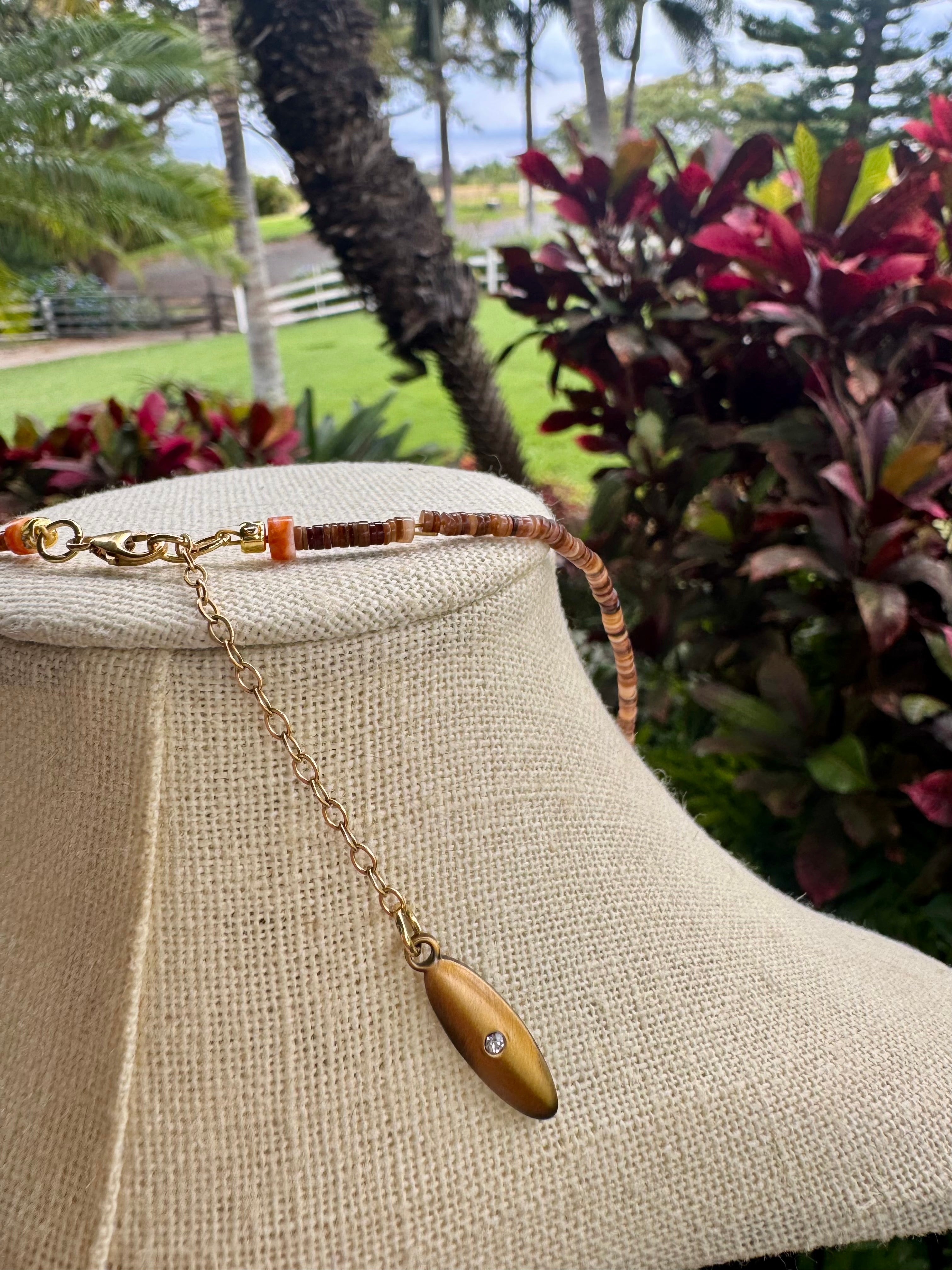 💙Original design Brown Bone Beads with Freshwater Pearls and Sunrise Shell and Spiny Oyster