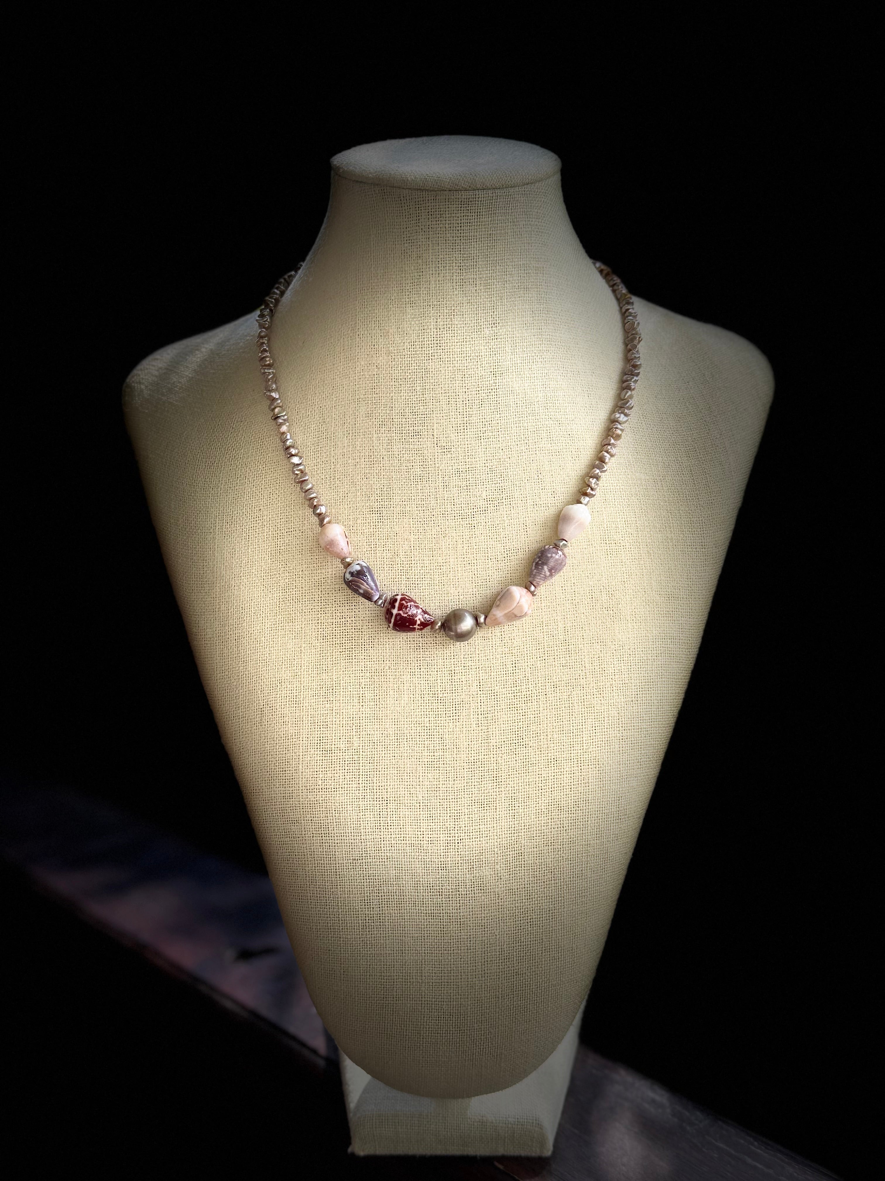 Hapa Cone shell lei with Taupe Pearls