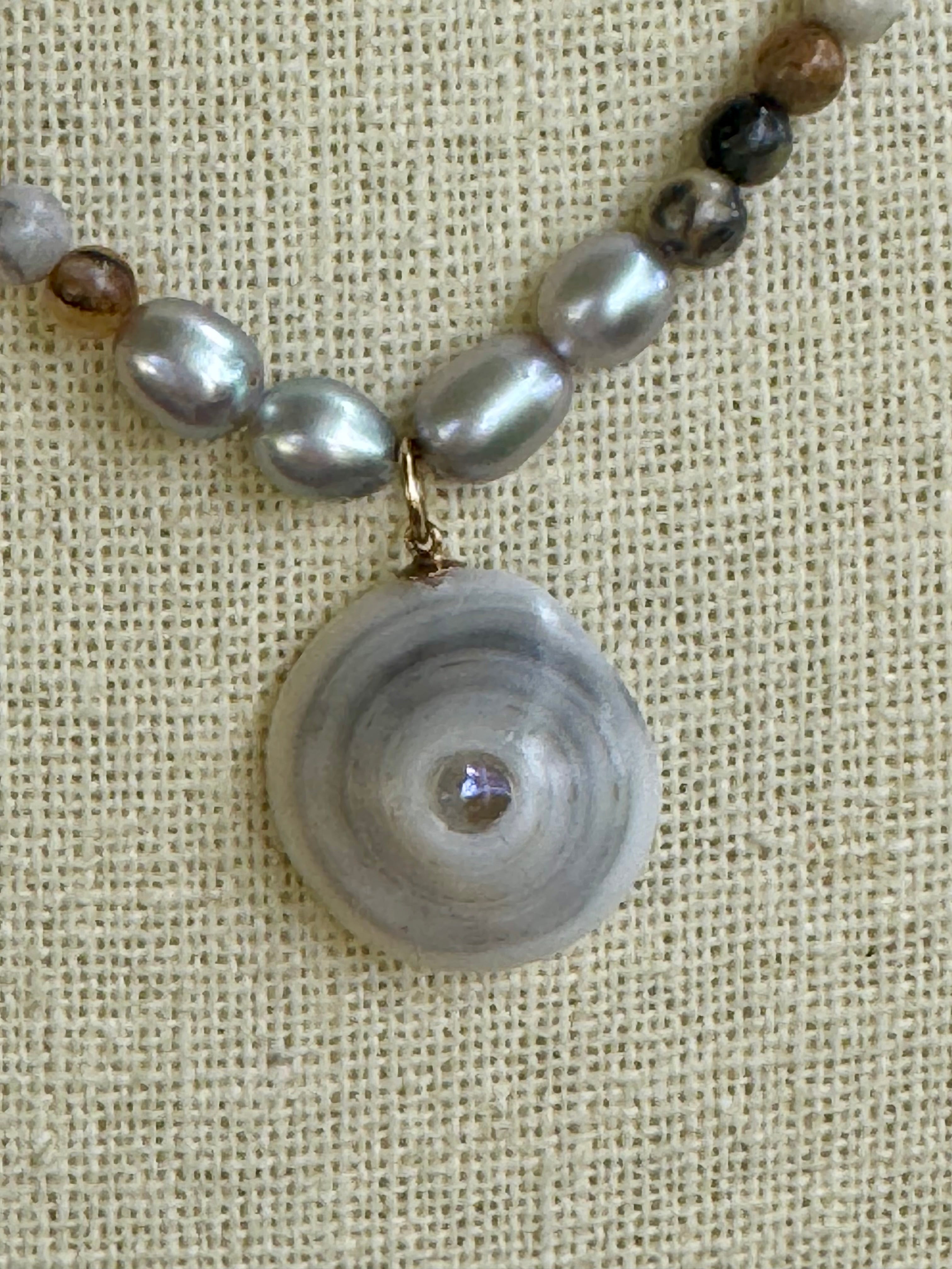 💙Original design Moonstone Pu·ka /ˈpo͞okə with Jasper stone beads and pearls