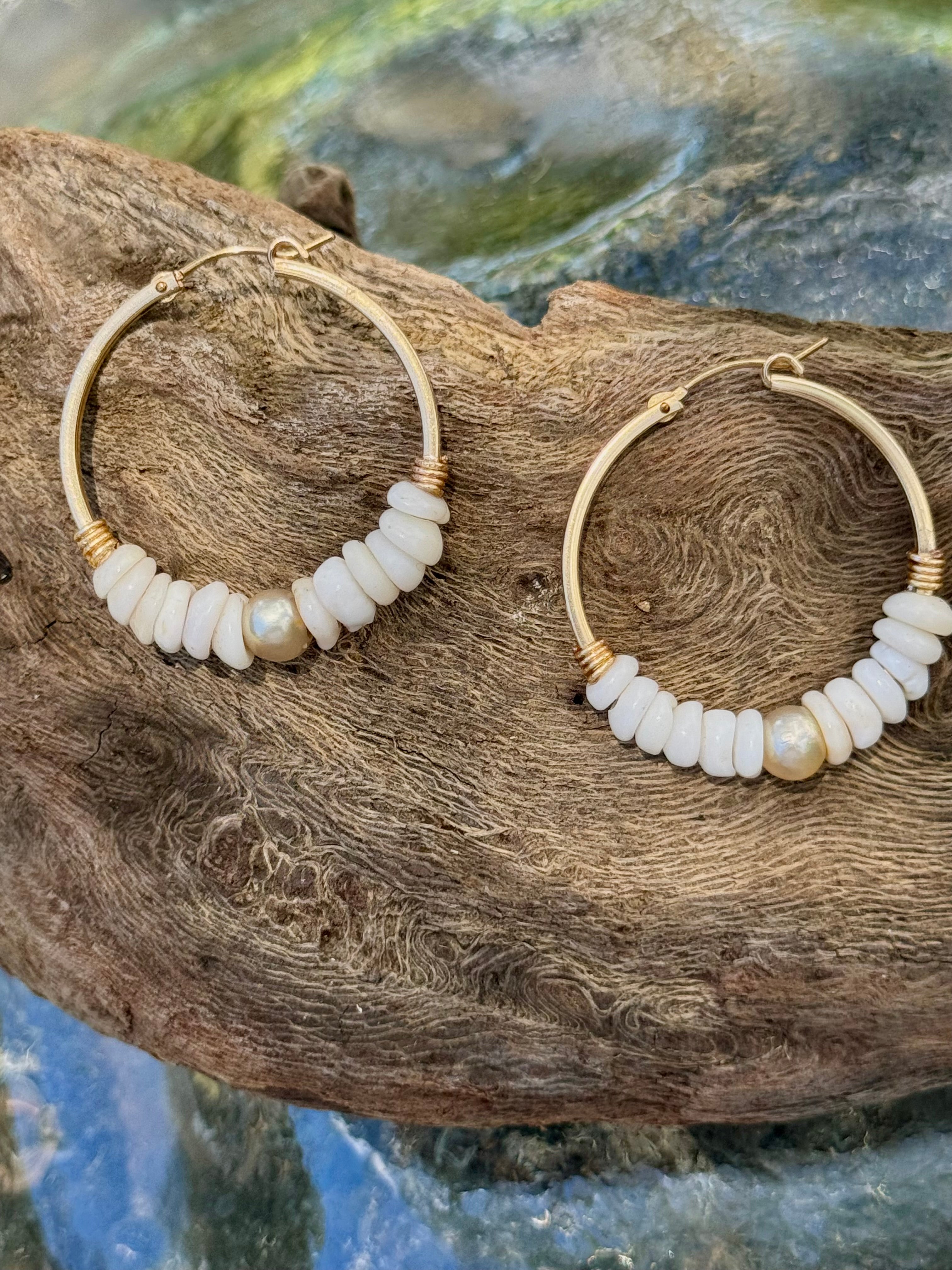 Pukas and Golden Pearl Earrings