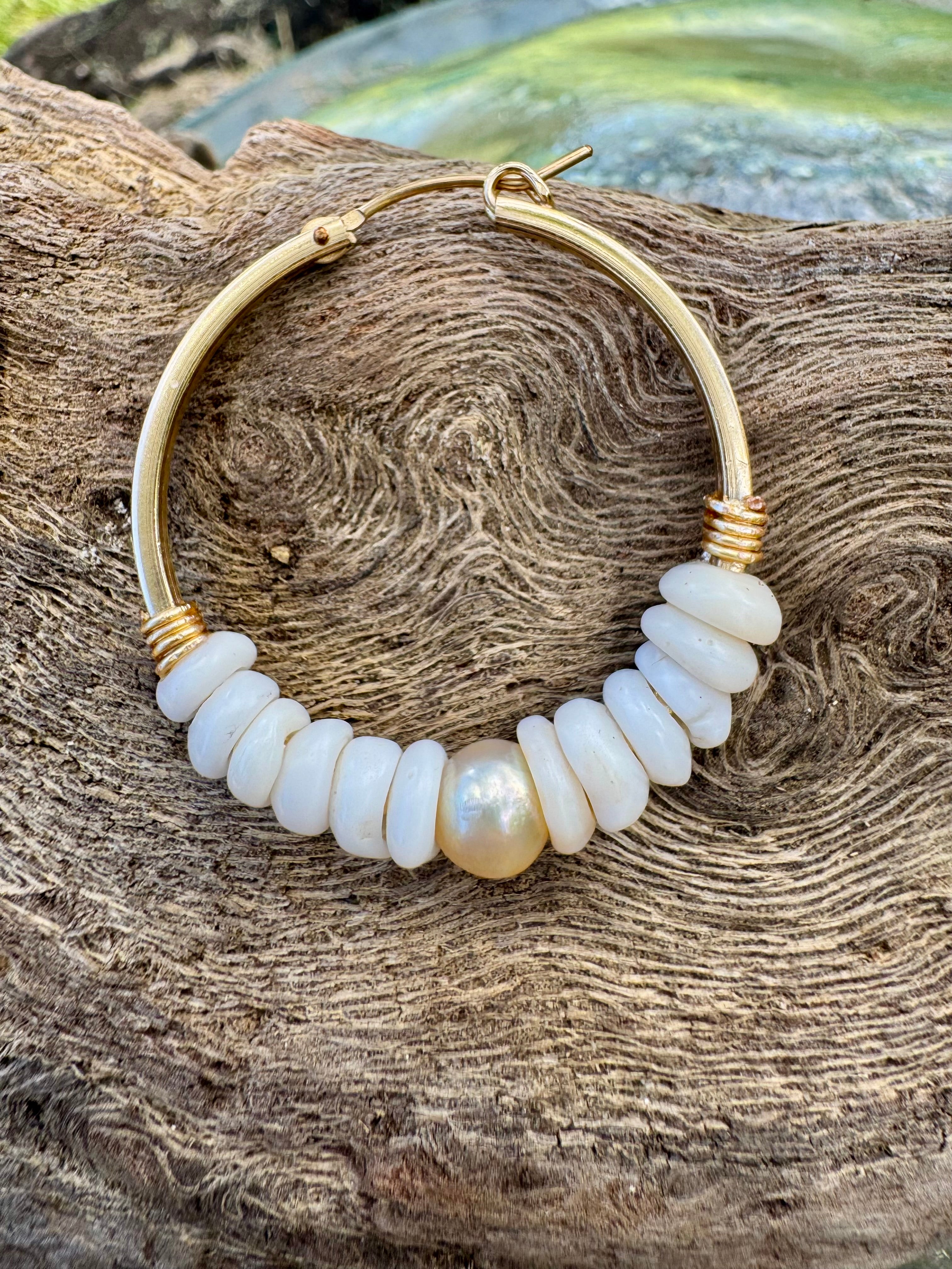 Pukas and Golden Pearl Earrings