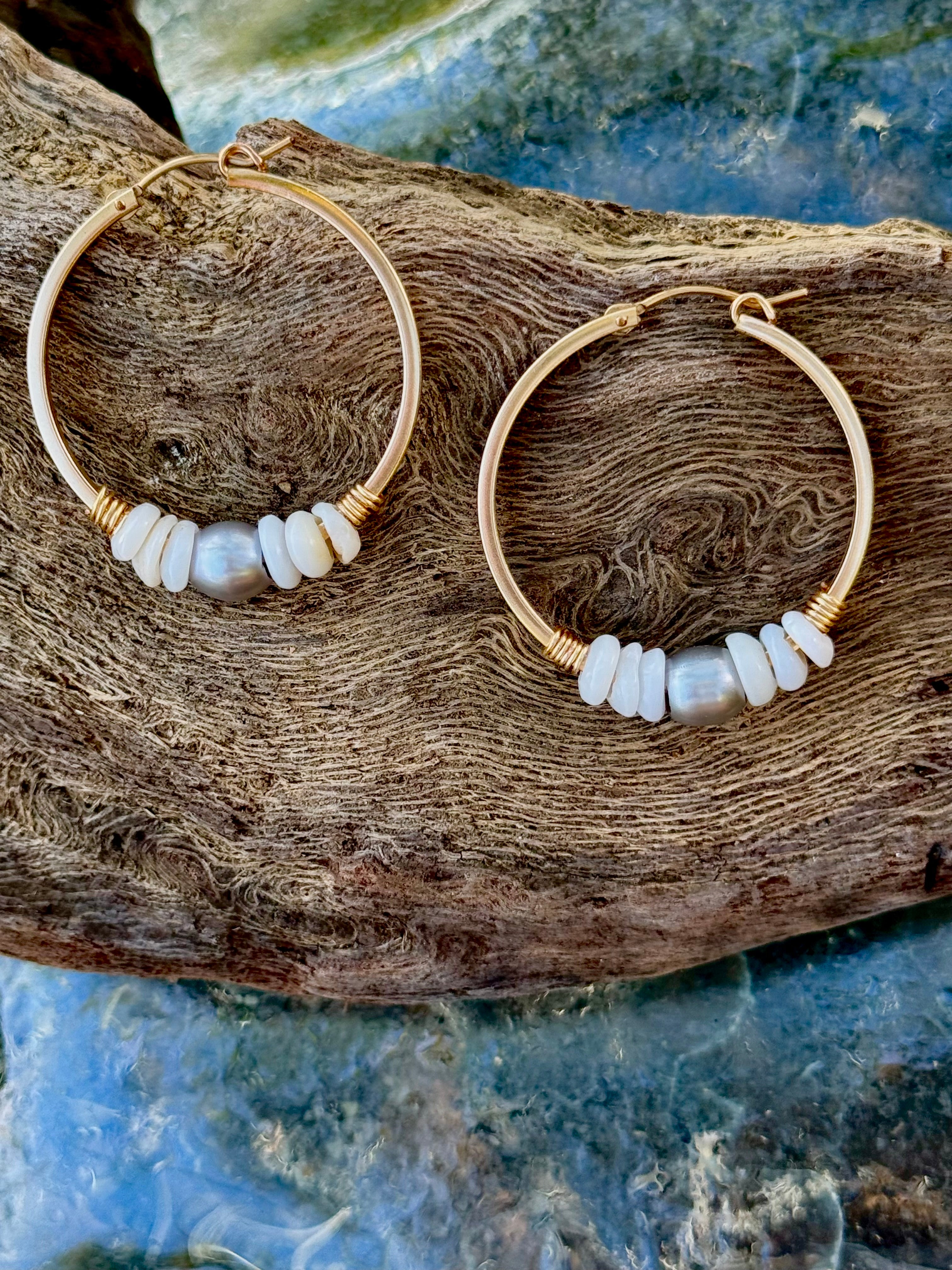 Pukas and Silver Pearl Earrings