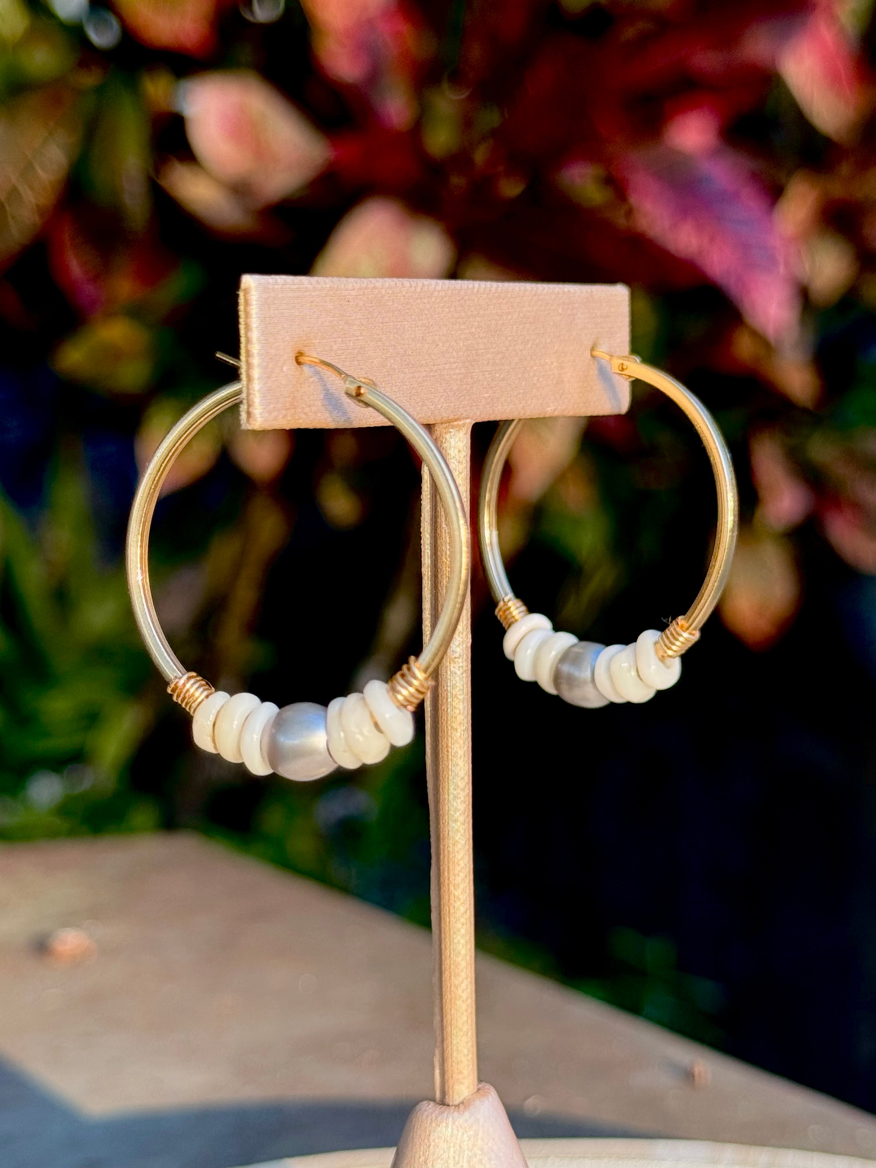 Pukas and Silver Pearl Earrings