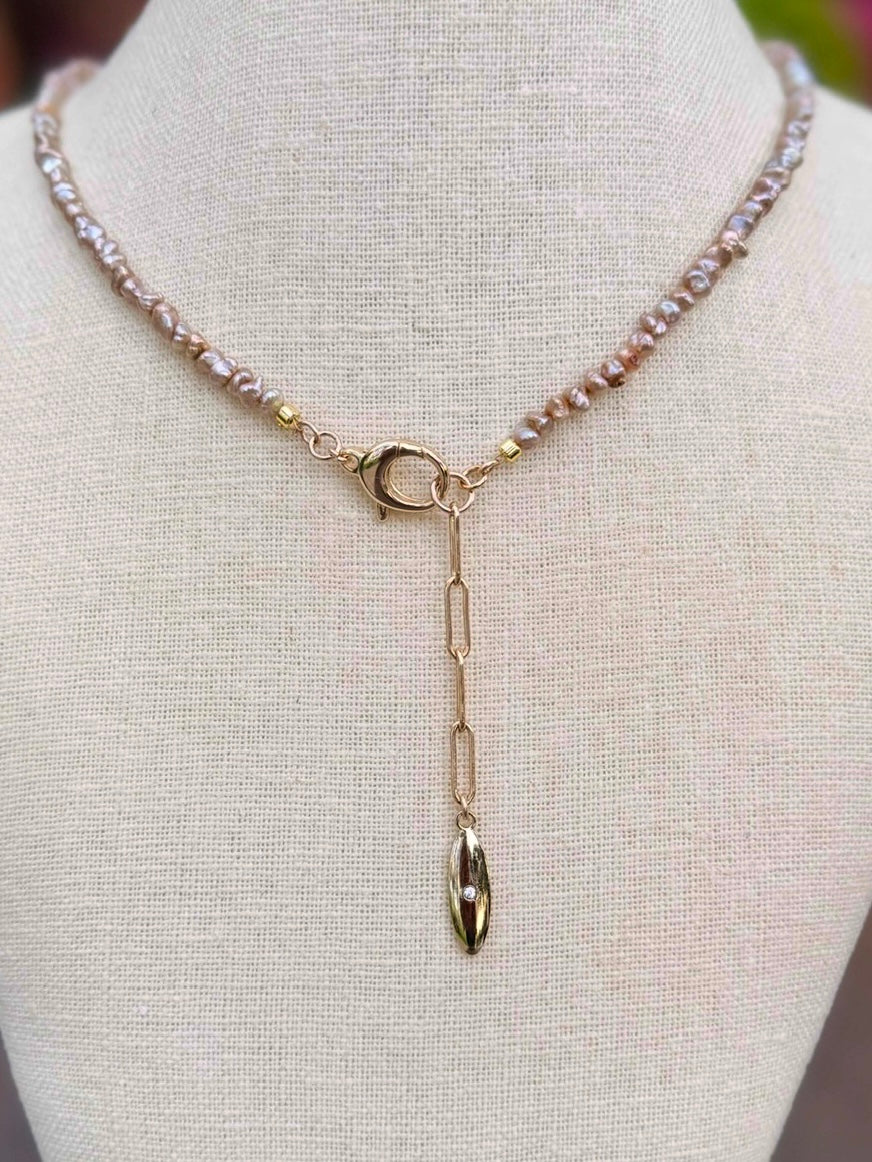 Hapa Cone shell lei with Taupe Pearls
