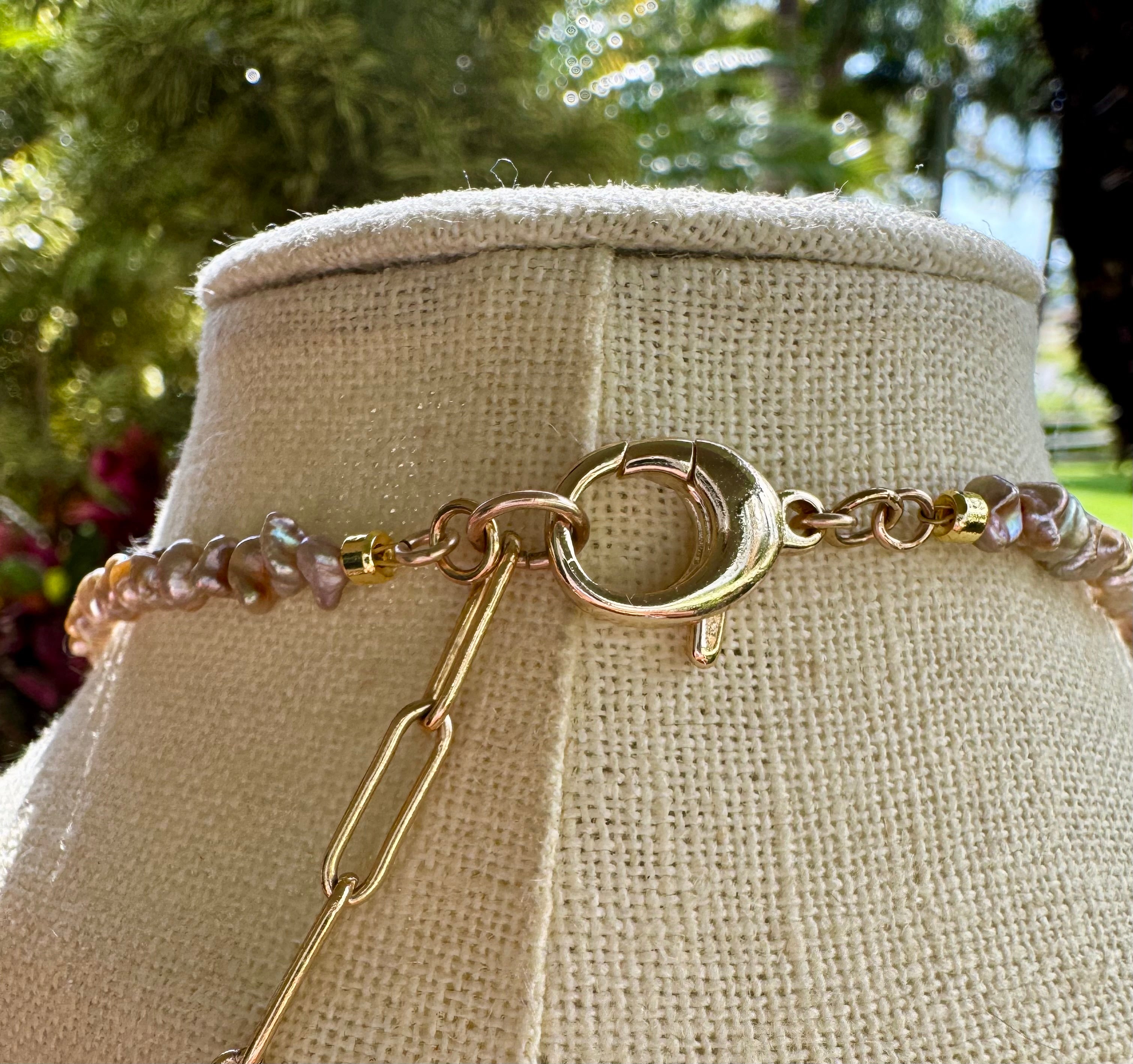 Hapa Cone shell lei with Taupe Pearls