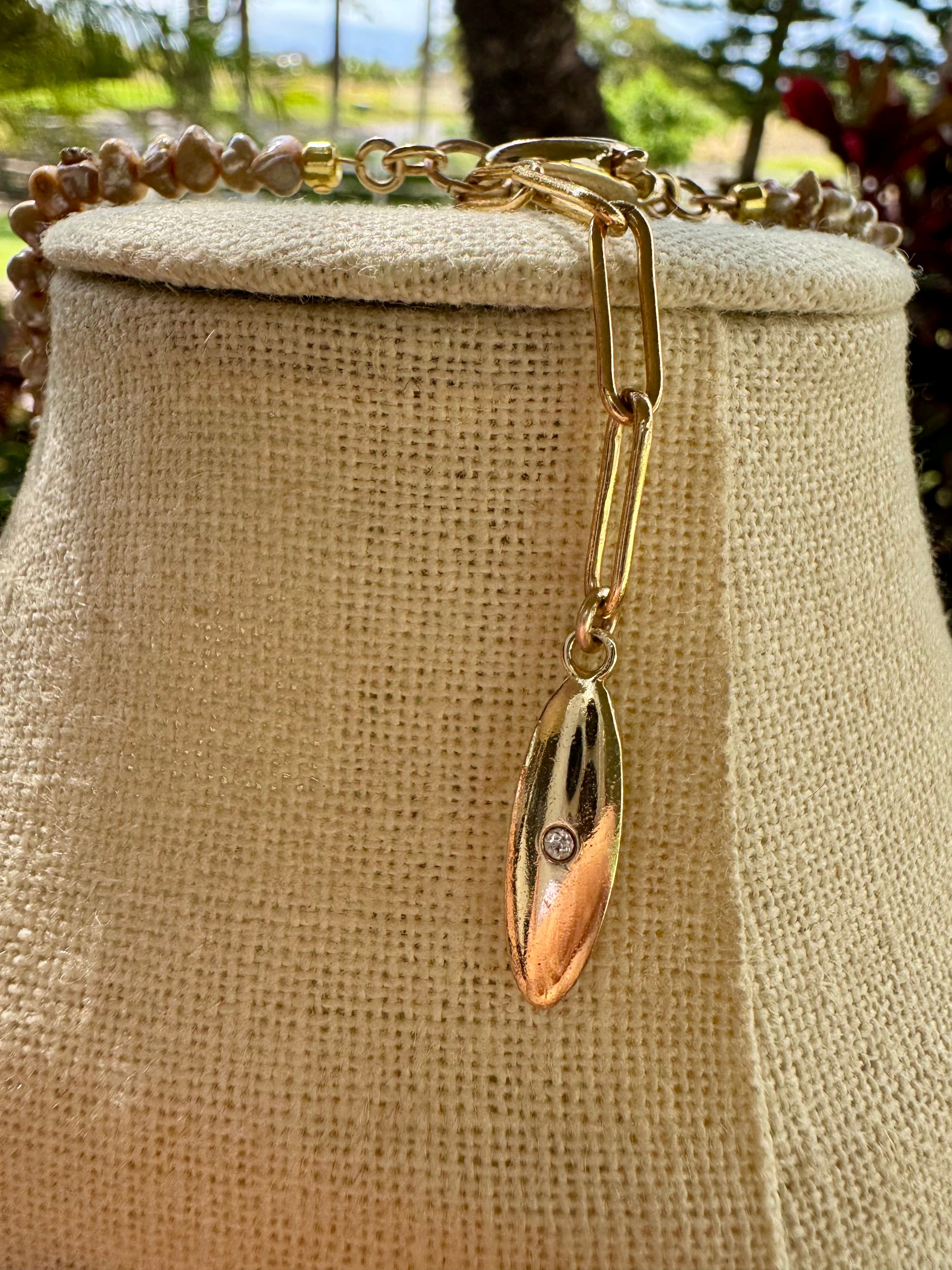 Hapa Cone shell lei with Taupe Pearls