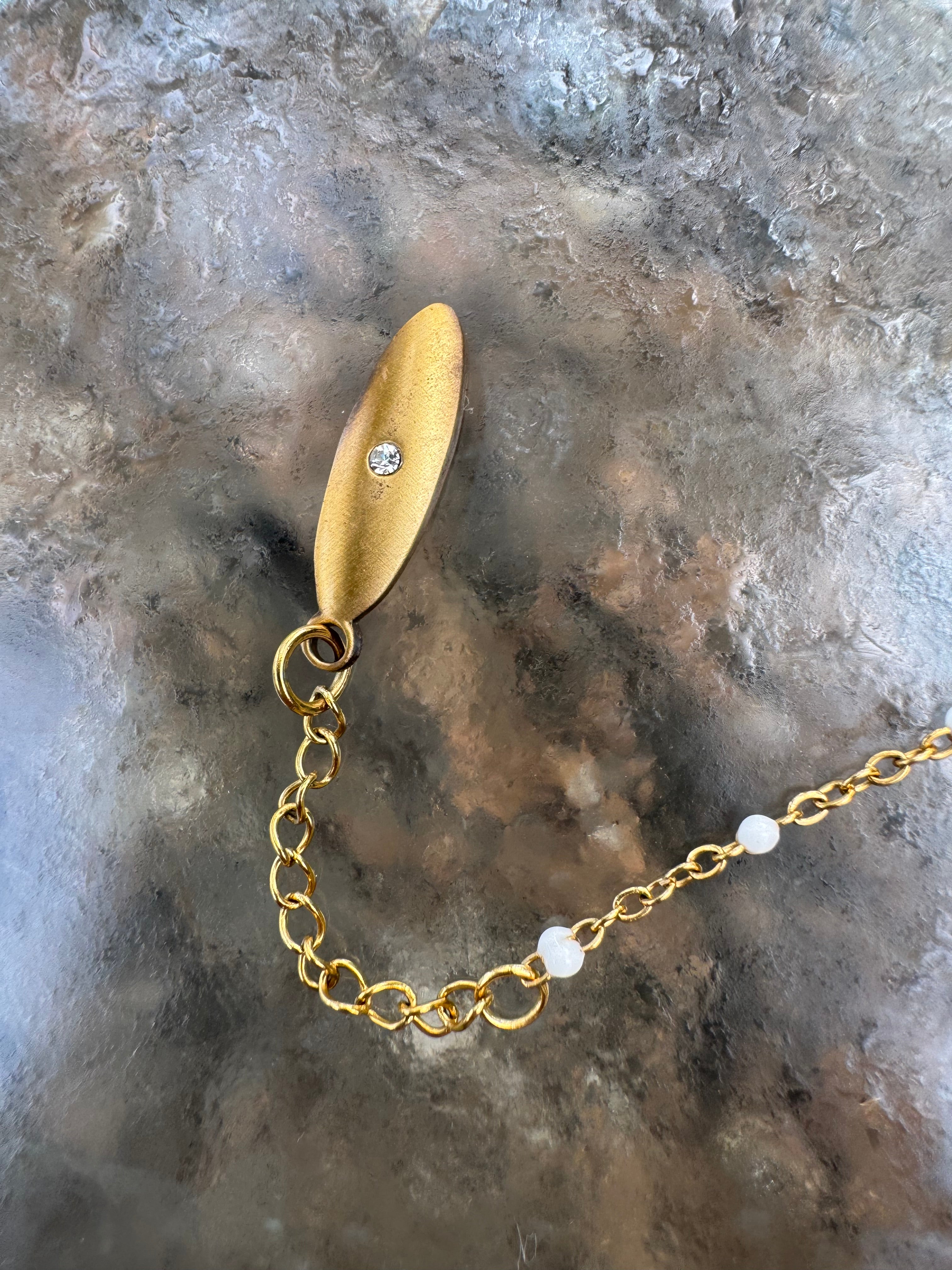 "3 Little Shells" Anklet featuring pale blue glass, brown baby cone shell and purple tinged cowry teeth